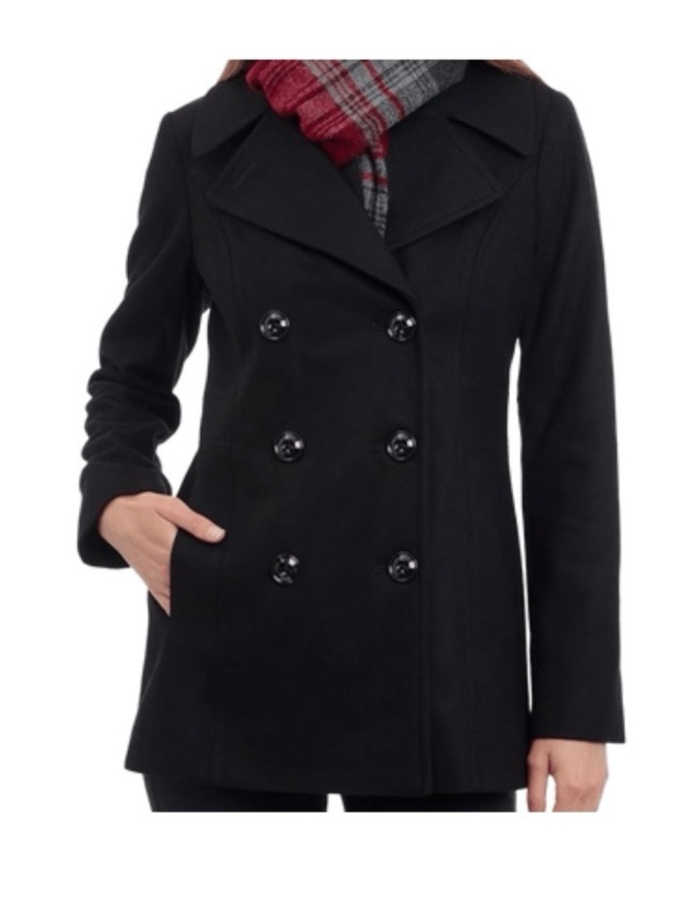 London Fog Black Double-Breasted Wool Peacoat